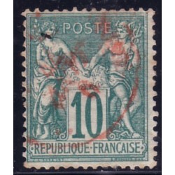 No065 - 10c VERT SAGE - OBLITERATION ROUGE DES IMPRIMES.