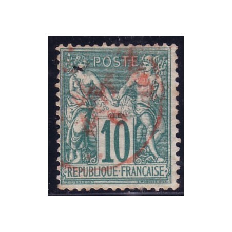No065 - 10c VERT SAGE - OBLITERATION ROUGE DES IMPRIMES.