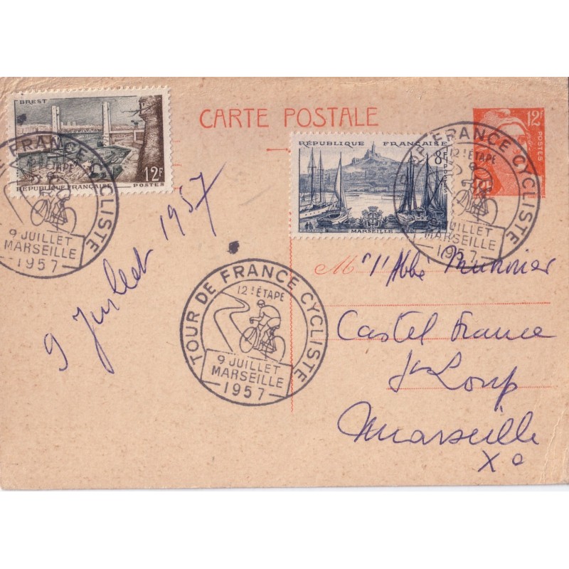 GANDON - CACHET TOUR DE FRANCE 12e ETAPE MARSEILLE 9-7-1957.