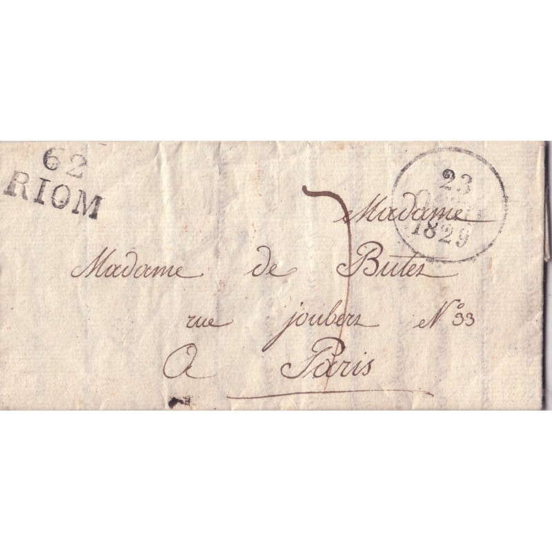 PUY DE DOME - 62 RIOM 23-10-1929 - LETTRE AVEC TEXTE.