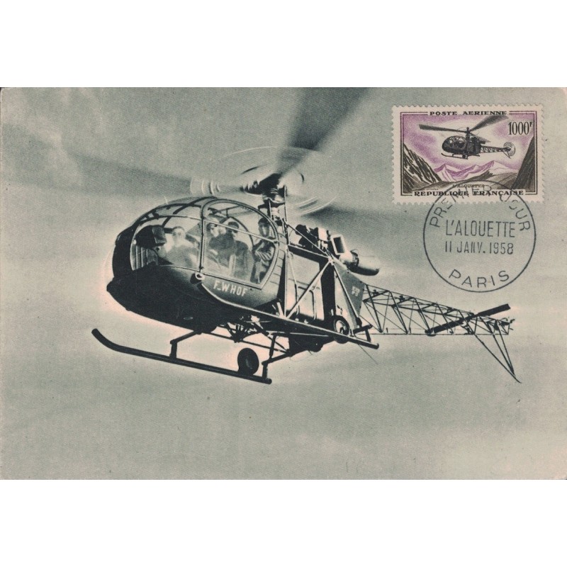 ALOUETTE II - HELICOPTERE - CARTE MAXIMUM - 1000F AVIATION - No37 - 11-1-1958.