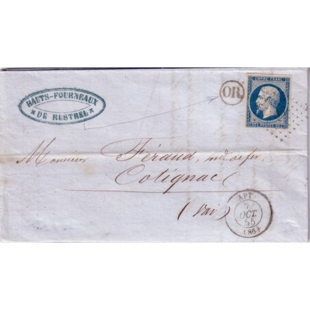 VAUCLUSE - APT - 7 OCTOBRE 1855 No14 OBLITERATION PC+OR DE RUSTREL.