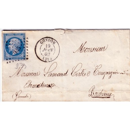 GERS - CONDOM TYPE 15 DU 19 JUIN 1862 No14 OBLITERATION Pc935.
