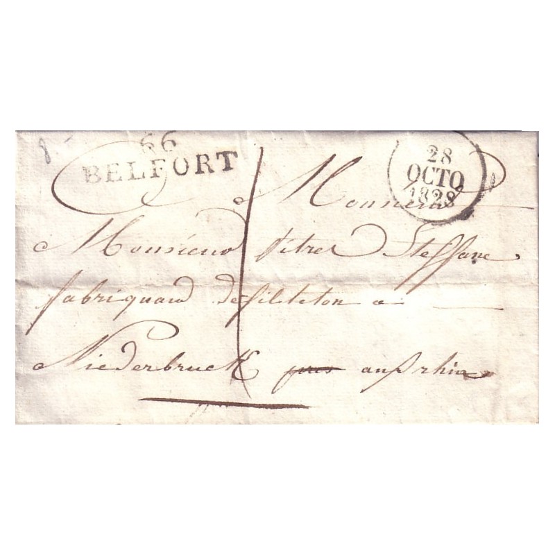 BAS-RHIN - 66 BELFORT LE 28 OCTOBRE 1828 - LETTRE AVEC TEXTE.