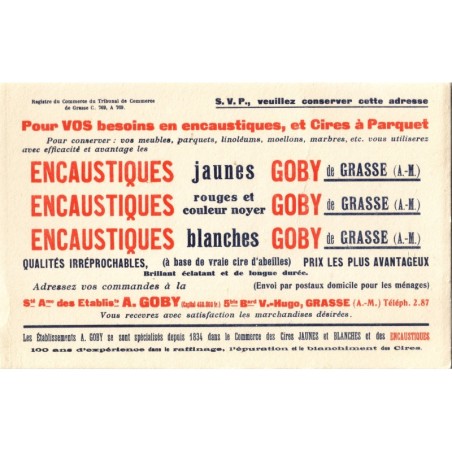ALPES MARITIMES - BUVARD NEUF - ENCAUSTIQUES GOBY - GRASSE.