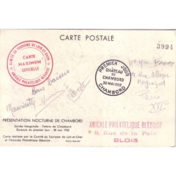 CARTE MAXIMUM-1er JOUR CHATEAU DE CHAMBORD 30-5-1952.