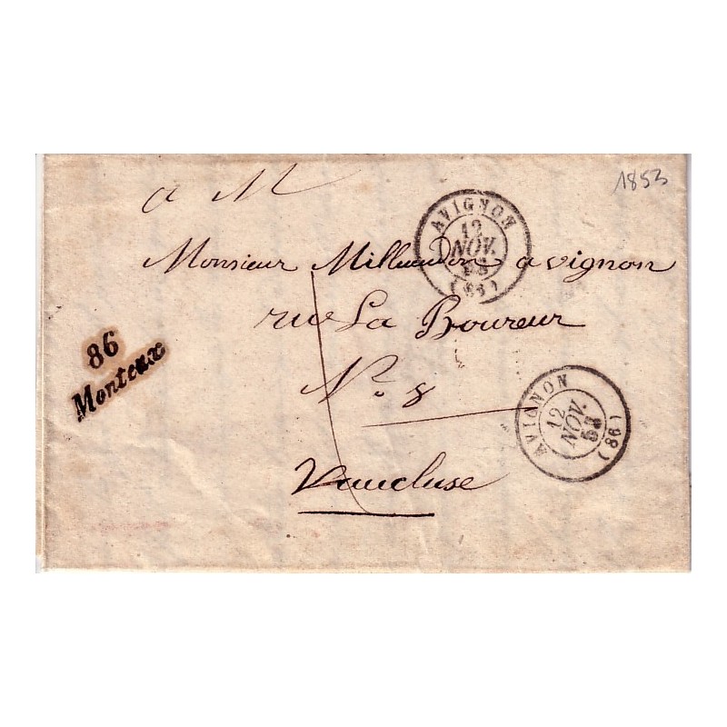 VAUCLUSE - MONTEUX - CURSIVE 86 MONTEUX DU 12 NOVEMBRE 1853.