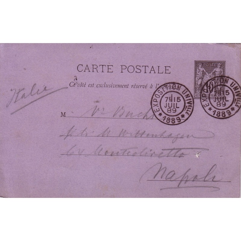SAGE - EXPOSITION UNIVERelle *1889* LE 15 JUILLET 1889 SUR 10c ENTIER POSTAL.