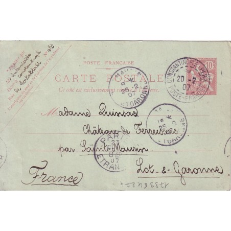 TURQUIE-CONSTANTINOPLE-PERA POSTE FRANCAISE/10c MOUCHON ENTIER POSTAL.
