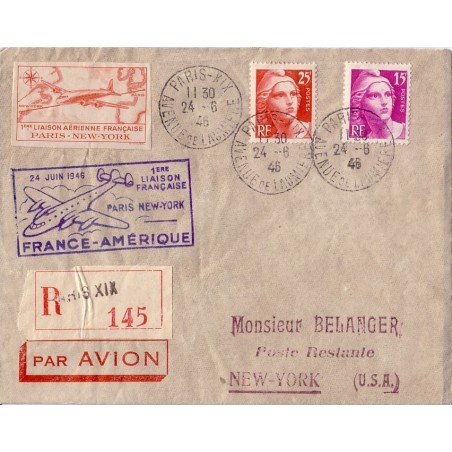 FRANCE AMERIQUE 24-6-1946-SUPERBE LETTRE