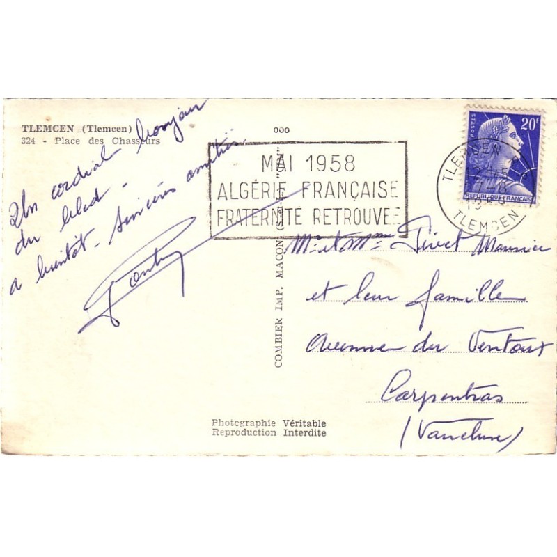 ALGERIE - TLEMCEN - FLAMME MAI 1958/ALGERIE FRANCAISE.