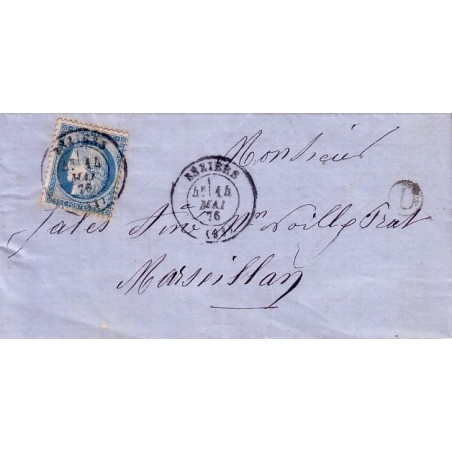 HERAULT - BEZIERS- T17 DU 14-5-1876+BR D DE MARAUSSAN