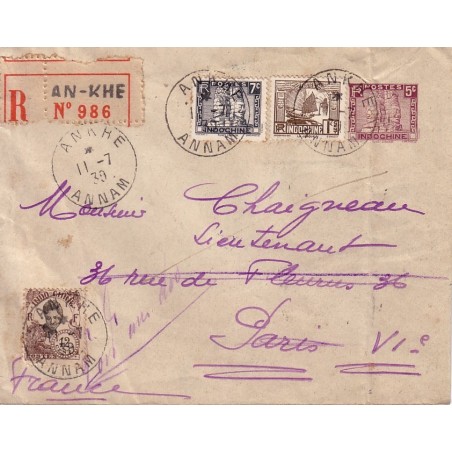INDOCHINE - ANKHE DU 11-7-1939 - ENTIER POSTAL AVEC COMPLEMENT POUR LA FRANCE.