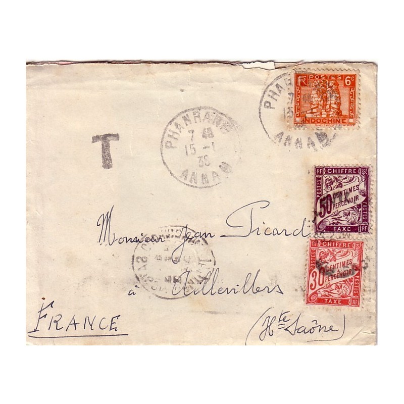 INDOCHINE - PHANRANG LE 15-01-1938 - LETTRE D'UN MISSIONNAIRE- AVEC TAXE.