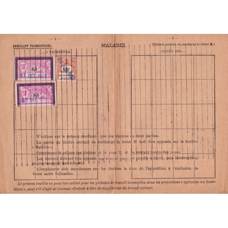MERSON-18F -TIMBRES DE SECURITE SOCIALE. ANNEE 1933.933