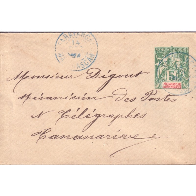 MADAGASCAR-FARAFANGANA EN BLEU-ENTIER POSTAL TYPE GROUPE 5c.