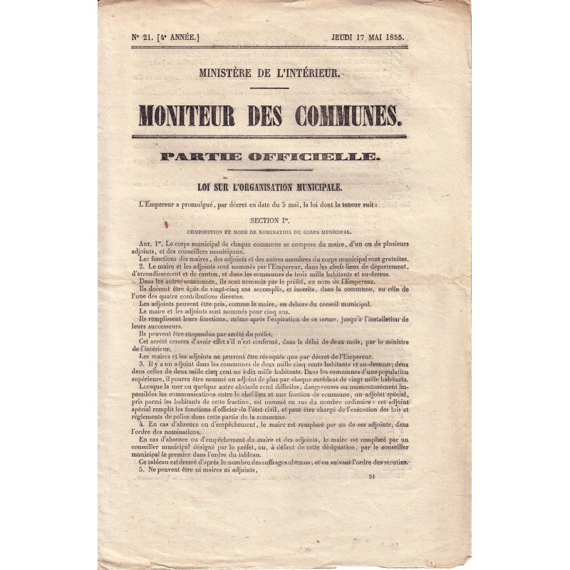 MONITEUR DES COMMUNE-ORGANISATION MUNICIPALE-EXPOSITION UNIVERSELLE.