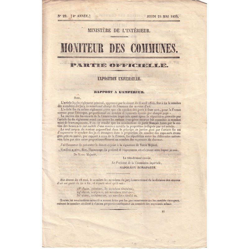 MONITEUR DES COMMUNES-GUERRE DE CRIMEE-EXPOSITION UNIVERSELLE.