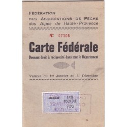 PERMIS DE PECHE-AVEC TIMBRE TAXE PISCICOLE-ANNEE 1972.