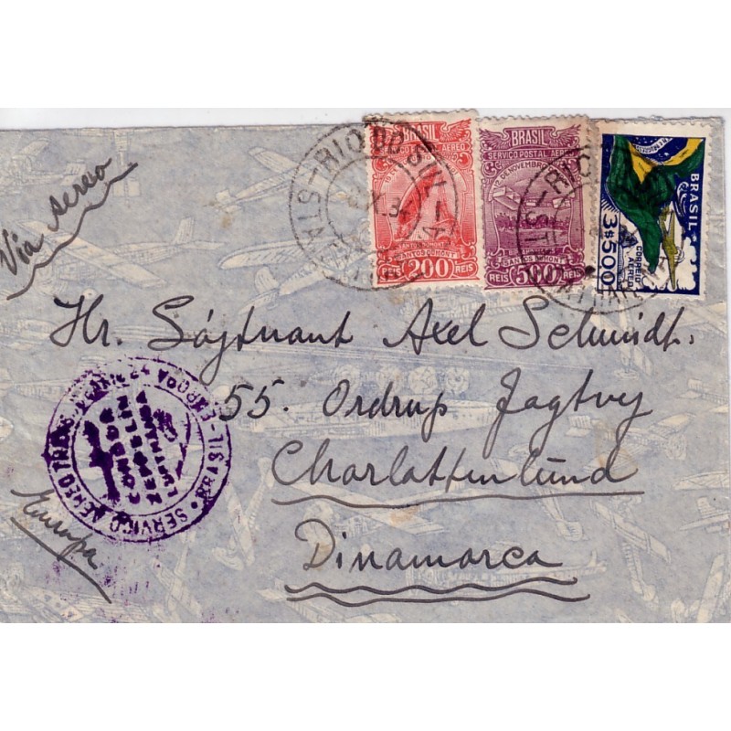 BRESIL - ZEPPELIN - LETTRE DE RIO LE 8-10-1934 POUR LE DANEMARK.