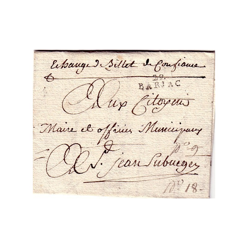 GARD - ECHANGE DE BILLET DE CONFIANCE - 29 BARJAC 24-4-1793.