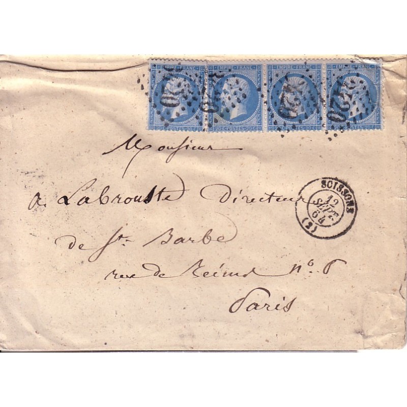 AISNE - SOISSON 12-9-1864 AFFRANCHISSEMENT A 80c AVEC No22.