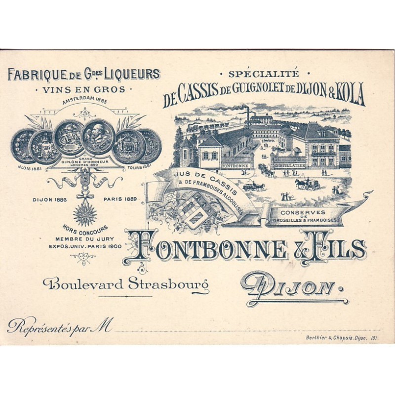 COTE D'OR - DIJON - FABRIQUE DE GRANDES LIQUEURS FONTBONNE & FILS.