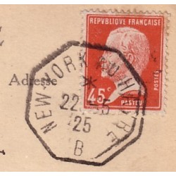 PASTEUR-No175 45c ROUGE-CACHET PAQUEBOT NEW-YORK AU HAVRE B DU 22-5-1925.