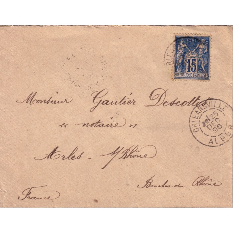 ALGERIE-ORLEANVILLE ALGER DU 25 DECEMBRE 1896 SUR TYPE SAGE 15c.