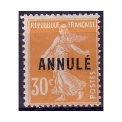 COURS D'INSTRUCTION - No141 SEMEUSE SURCHARGE ANNULE-NEUF*-TRACE INFIME DE CHARNIERE.