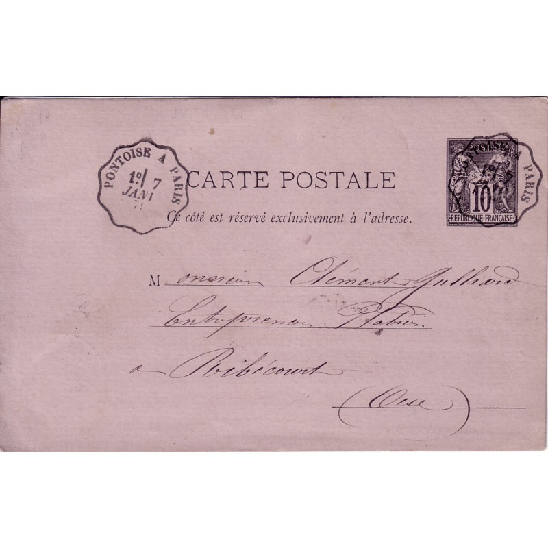 SAGE - CARTE POSTALE - SEINE ET OISE - CONVOYEUR LIGNE PONTOISE A PARIS / ENTIER POSTAL 10c SAGE.