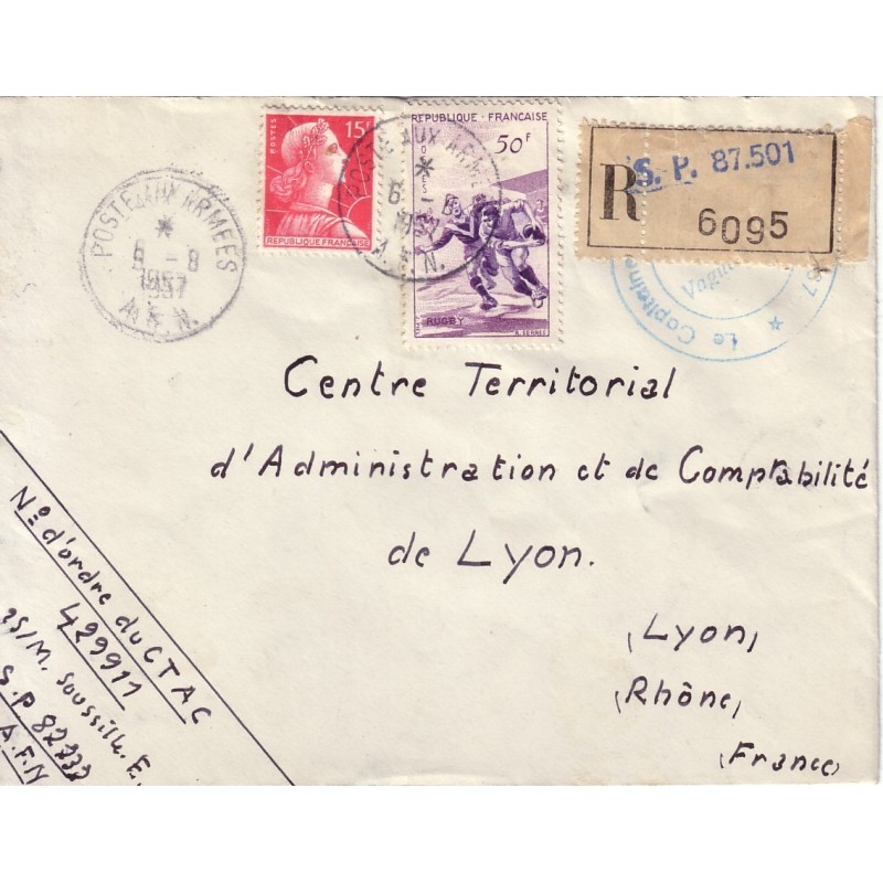 ALGERIE - POSTES AUX ARMEES AFN 9-8-1957 - LETTRE RECOMMANDEE AVEC TYPE MULLER.