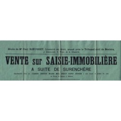 HERAULT-BEZIERS-TIMBRE SUR AFFICHE VENTE SUR SAISIE-IMMOBILIERE 12-3-1912.