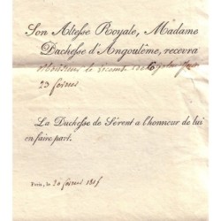 POSTES PRES LE GOUVERNEMENT-SERVICE DE S.A.R LA DUCHESSE D'ANGOULEME-RARE.