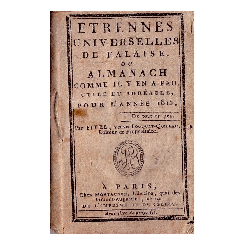ALMANACH-ETRENNES UNIVERSELLES DE FALAISE ANNEE 1815-RARE