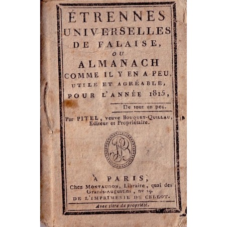 ALMANACH-ETRENNES UNIVERSELLES DE FALAISE ANNEE 1815-RARE