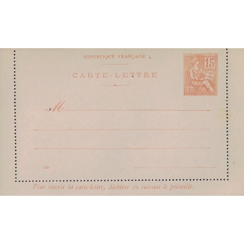 MOUCHON - CARTE LETTRE - 15c - NEUVE - COTE 13€.