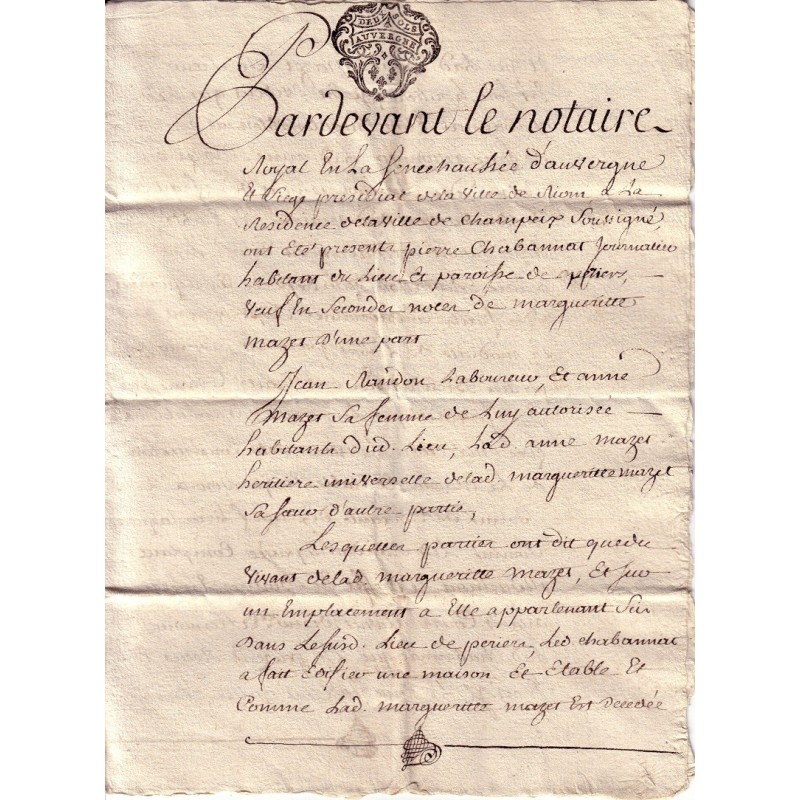 AUVERGNE - RIOM - GENERALITE DU 8 JUIN 1779 - REGNE DE LOUIS XVI.