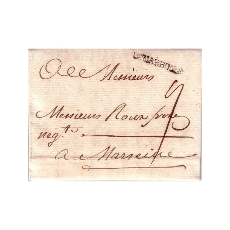 AUDE - DE NARBONNE GRIFFE LINEAIRE DU 23 FEVRIER 1772.