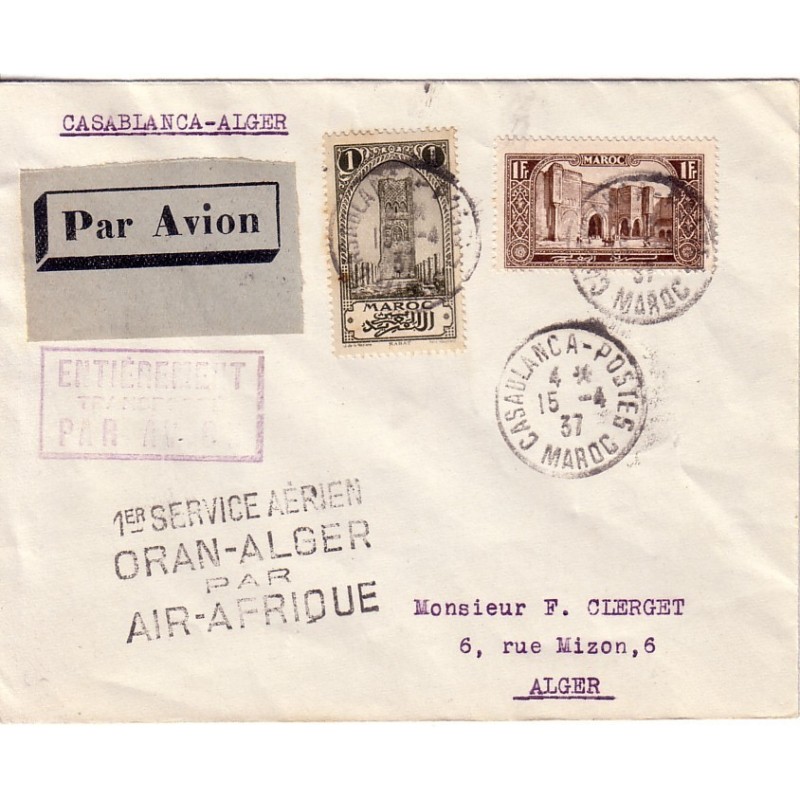 MAROC - 1er SERVICE AERIEN ORAN-ALGER PAR AIR-AFRIQUE.