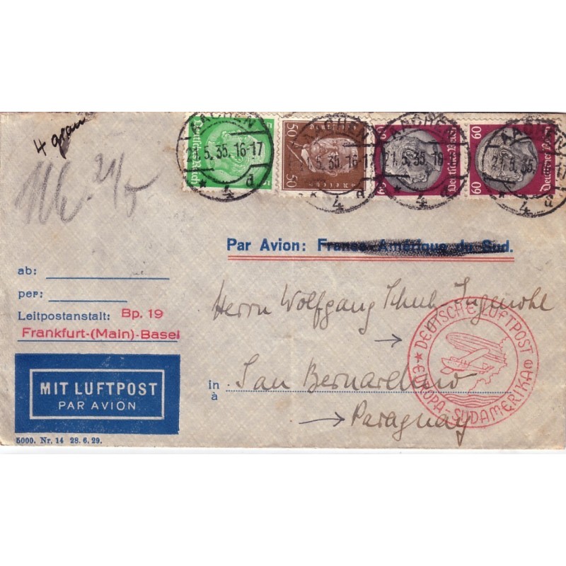 ALLEMAGNE - ZEPPELIN - POUR LE PARAGUAY LE 21-5-1935.