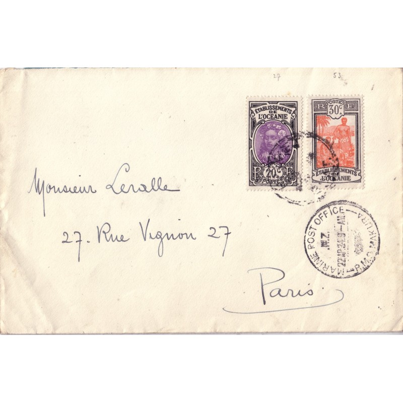 OCEANIE-CACHET MARINE POST OFFICE R.M.S MAKURA - NZ -22 AVRIL 1934 - RARE OBLITERATION.