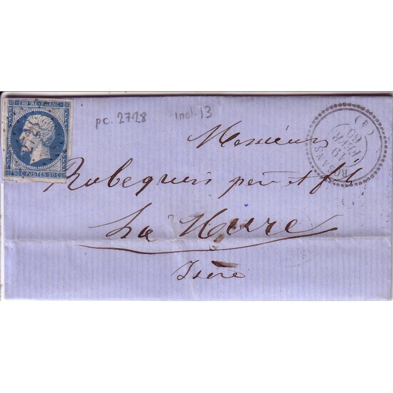 HAUTES-ALPES - ROSANS T22 DU 19-2-1860 No14 OBLITERATION PC2728.