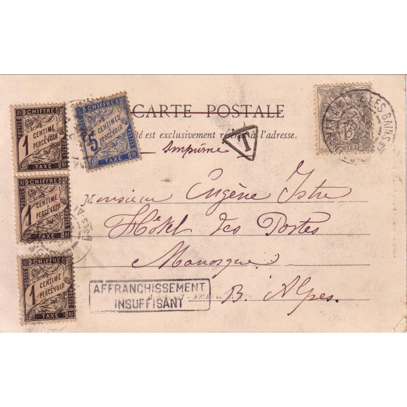 TYPE BLANC - AMELIES LES BAINS (PO) 1c SUR CARTE POSTALE + TAXE BANDEROLE