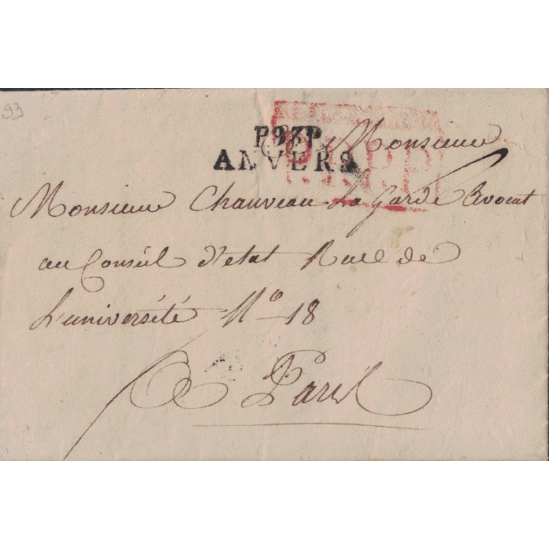 BELGIQUE - DEPARTEMENT CONQUIS - P.93.P. ANVERS - EN NOIR - 19-6-1811.