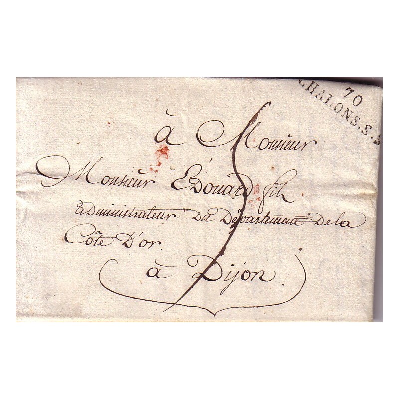 SAONE ET LOIRE - 70 CHALONS.S.Se (37x9) LETTRE DU 30 JUILLET 1792 - LENAIN No1.