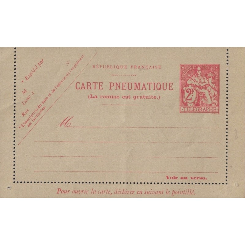 CHAPLAIN - CARTE PNEUMATIQUE - 2f - NEUVE - COTE 70€.