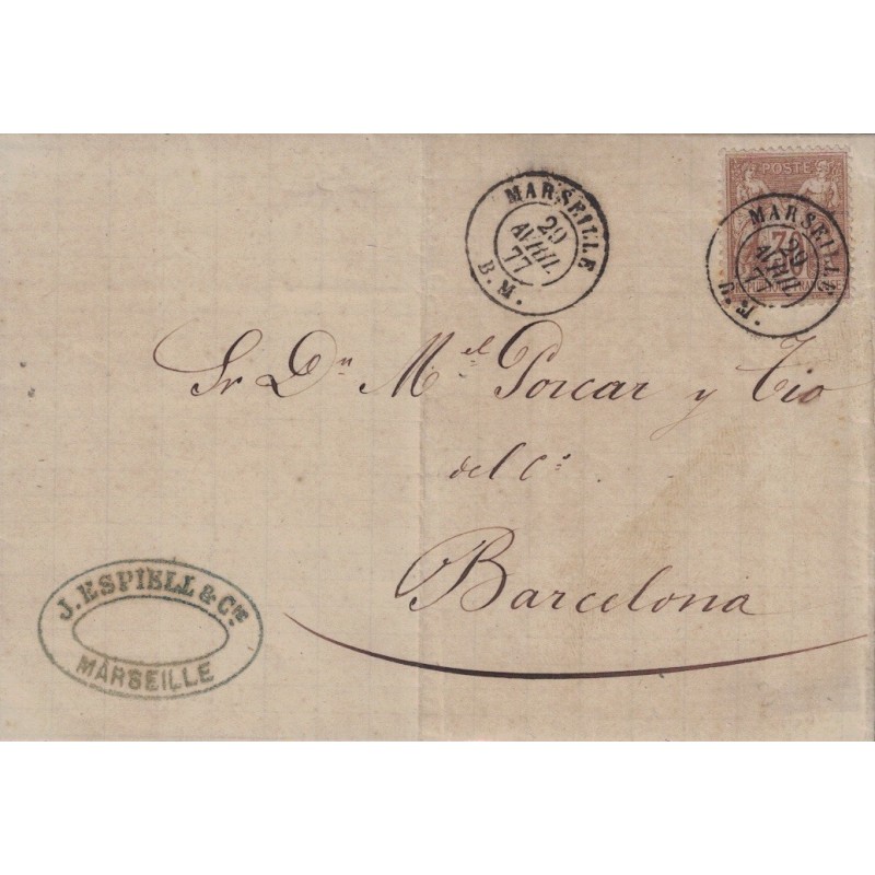 BOUCHES DU RHONE - MARSEILLE B.M. - SAGE No69 - LETTRE POUR BARCELONE