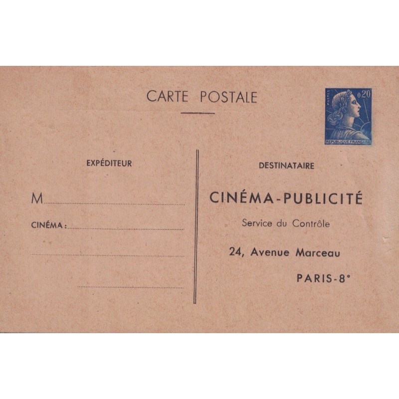 MULLER - 0.20 BLEU - CINEMA-PUBLICITE - CARTE POSTALE TIMBRE SUR COMMANDE - COTE 110€..