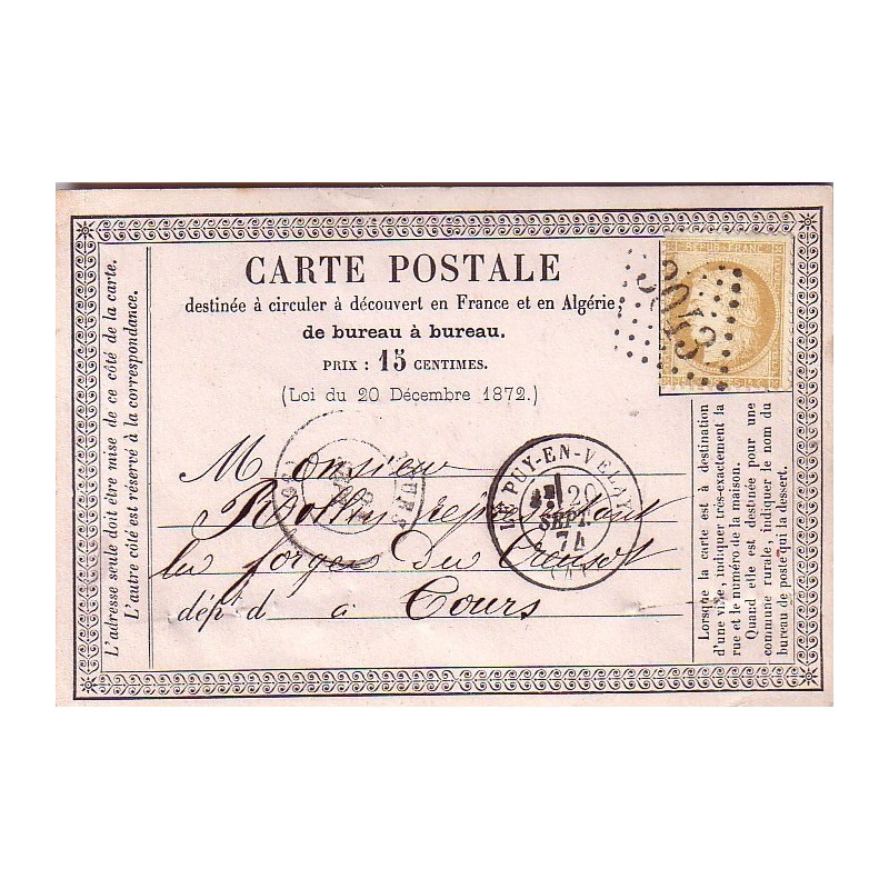 HAUTE LOIRE- LE PUY EN VELAY - No59 OBLITERATION GC3043 - CARTE PRECURSEUR.